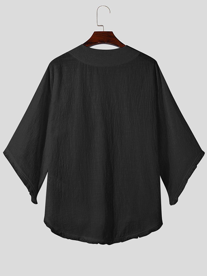 Men's Casual V-Neck Sleeve Semi-Transparent Loose-Fit T-Shirt.