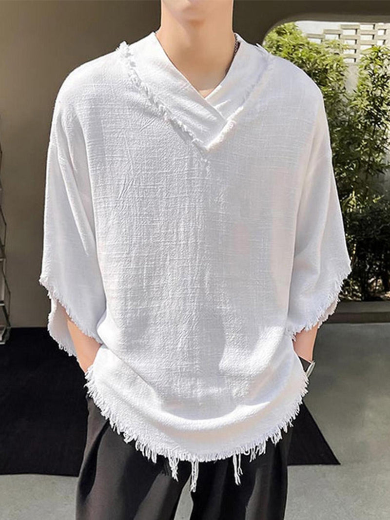 Men's Casual V-Neck Sleeve Semi-Transparent Loose-Fit T-Shirt.