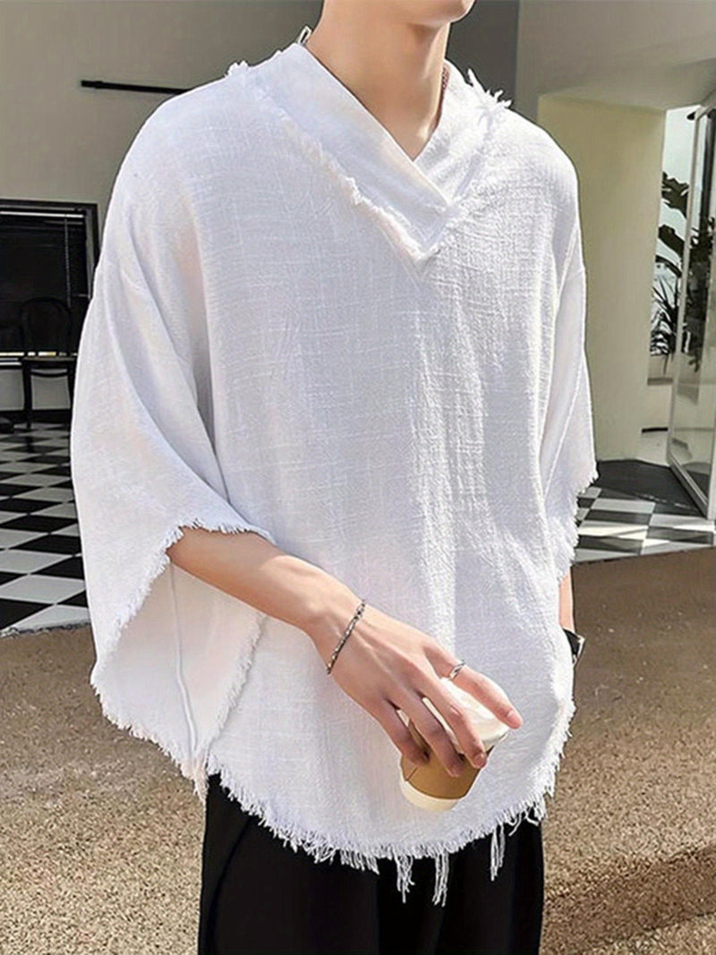 Men's Casual V-Neck Sleeve Semi-Transparent Loose-Fit T-Shirt.