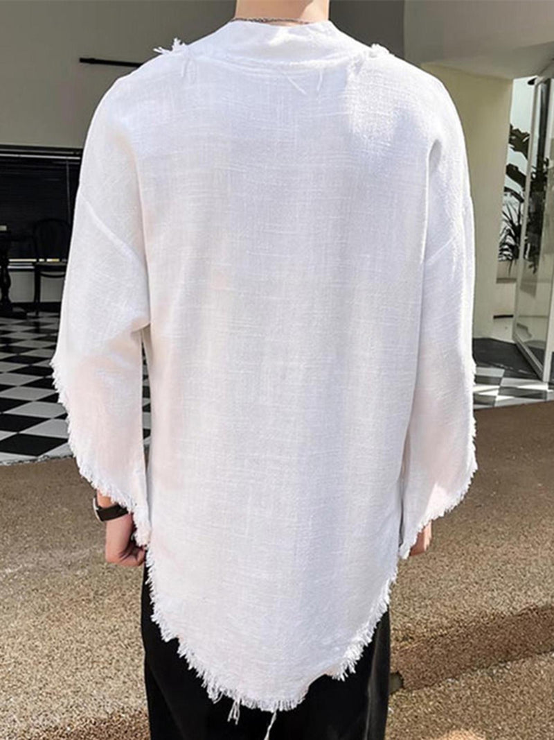 Men's Casual V-Neck Sleeve Semi-Transparent Loose-Fit T-Shirt.