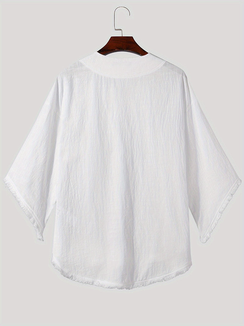 Men's Casual V-Neck Sleeve Semi-Transparent Loose-Fit T-Shirt.