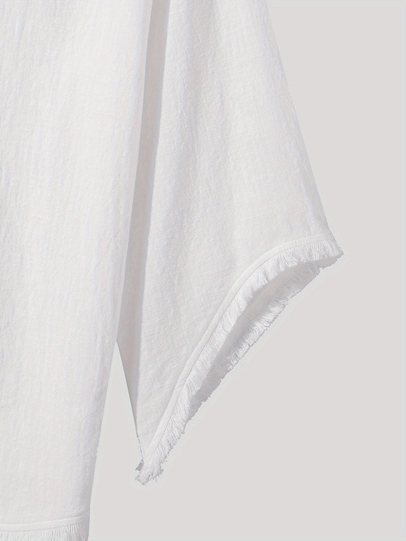Men's Casual V-Neck Sleeve Semi-Transparent Loose-Fit T-Shirt.