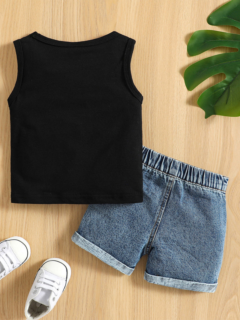 0-3 Years Toddler Boys Summer Outfit Set Round Neck Sleeveless.