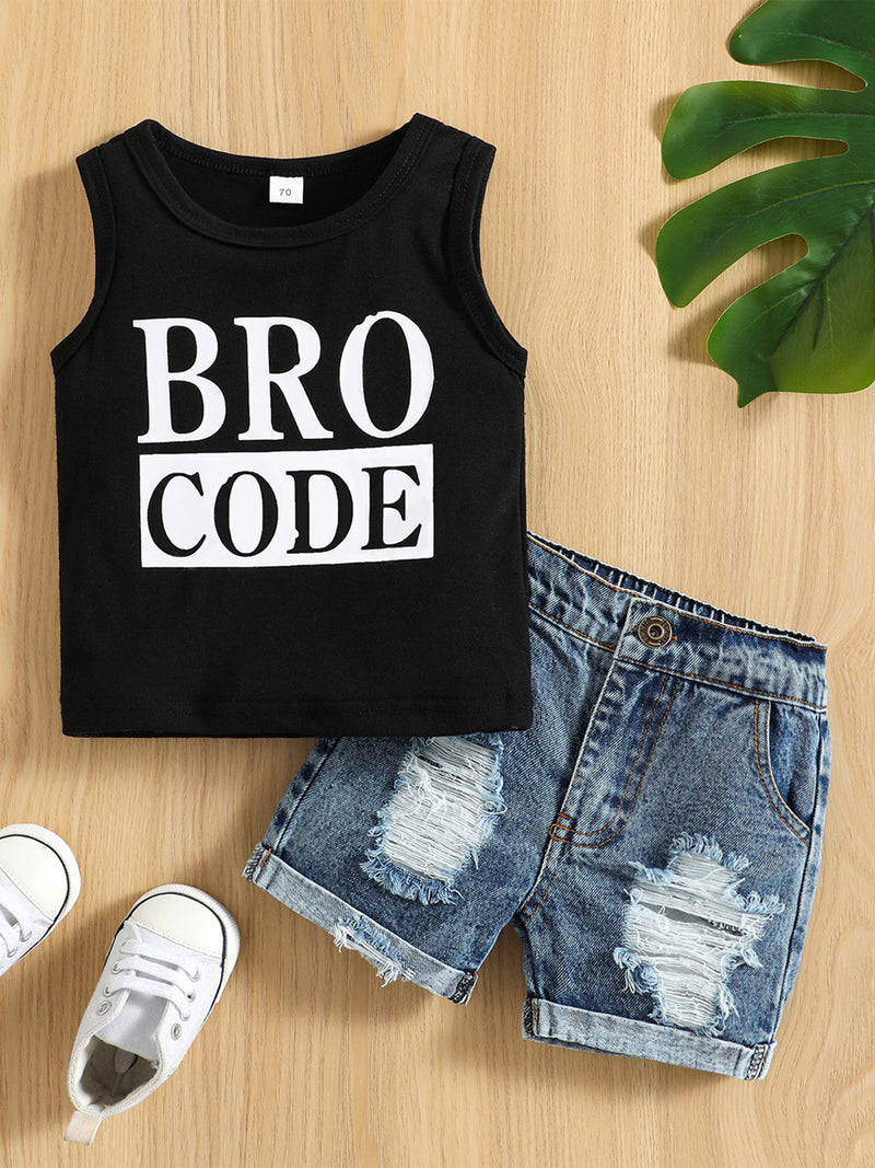 0-3 Years Toddler Boys Summer Outfit Set Round Neck Sleeveless.