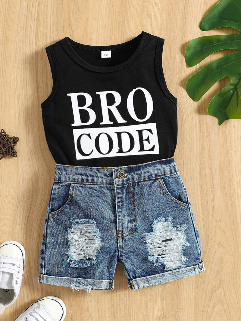 0-3 Years Toddler Boys Summer Outfit Set Round Neck Sleeveless.