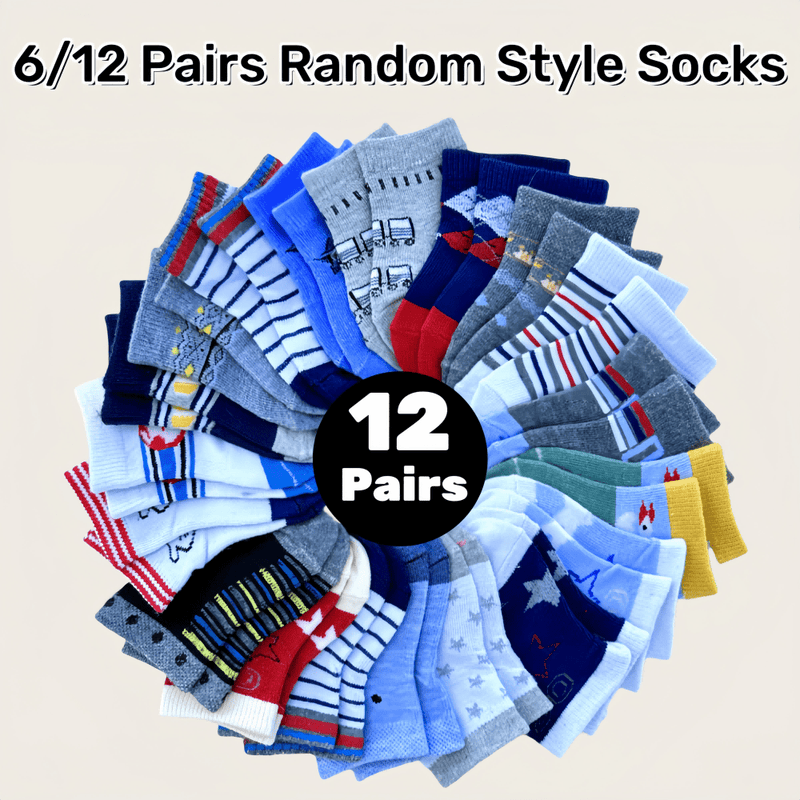 6/12 Pairs Random Style Baby Socks for Boys And Girls, Size 0-12M.