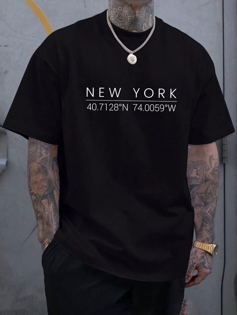 Plus Size Men's Summer Short-Sleeve Graphic Print T-Shirt.
