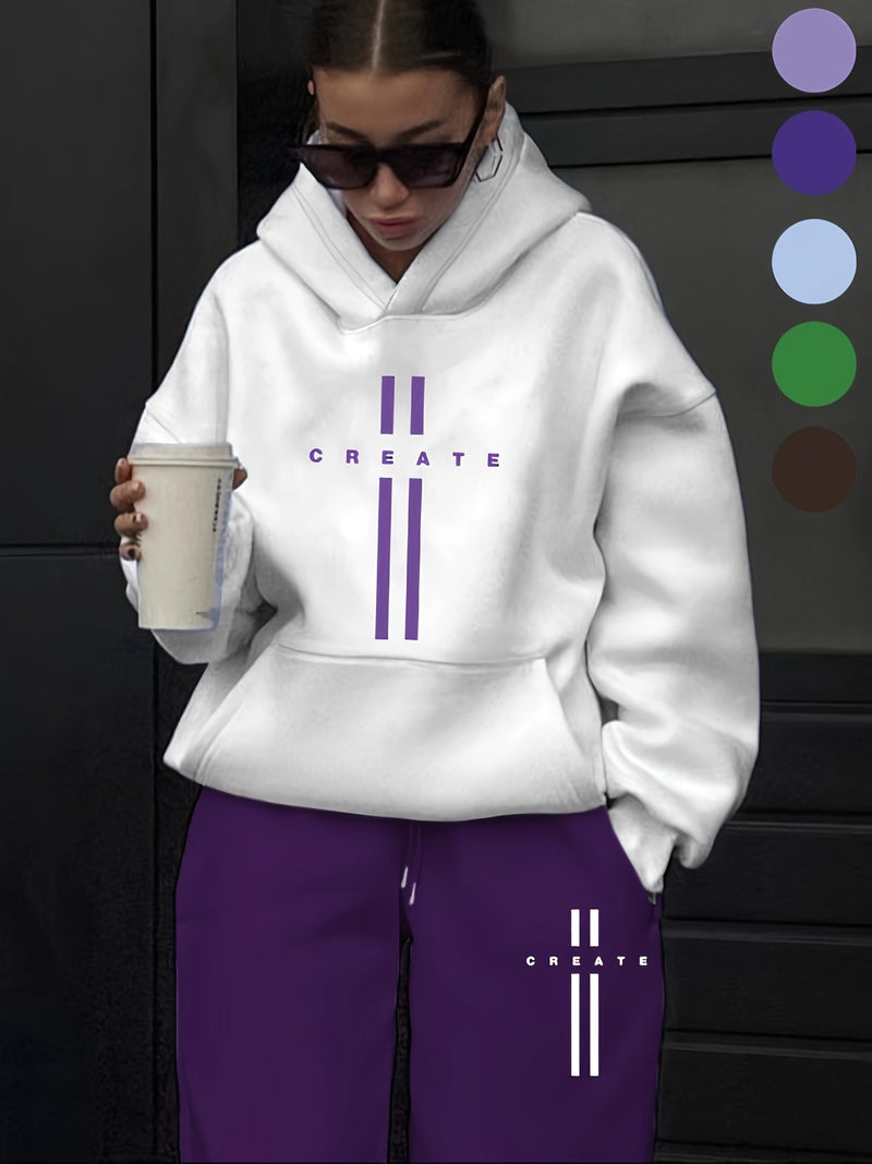 Women's Fashion Casual Letter Pattern Print Set.