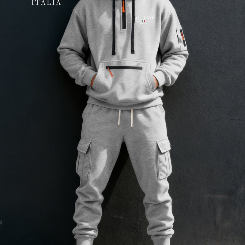 Men's Halloween Paris Letter Print Hoodie & Drawstring Cargo Jogger.