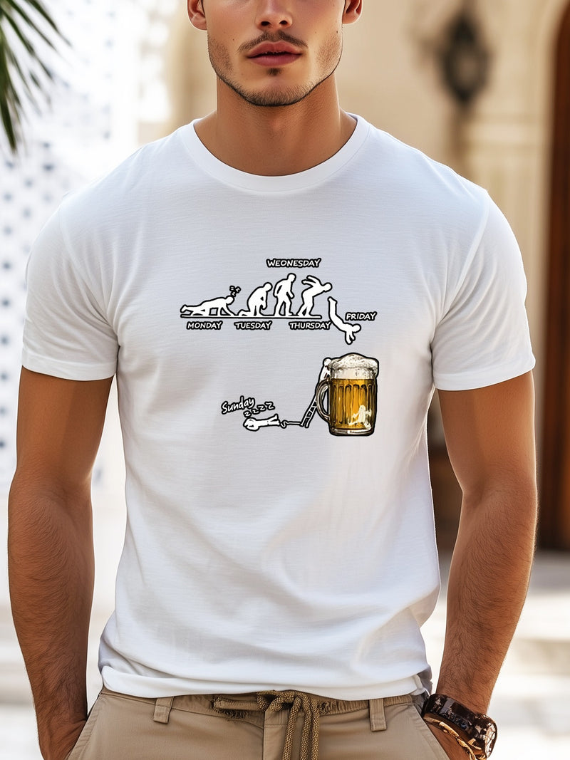 Men'S Creative Beer Illustration Casual Streetwear T-Shirt.