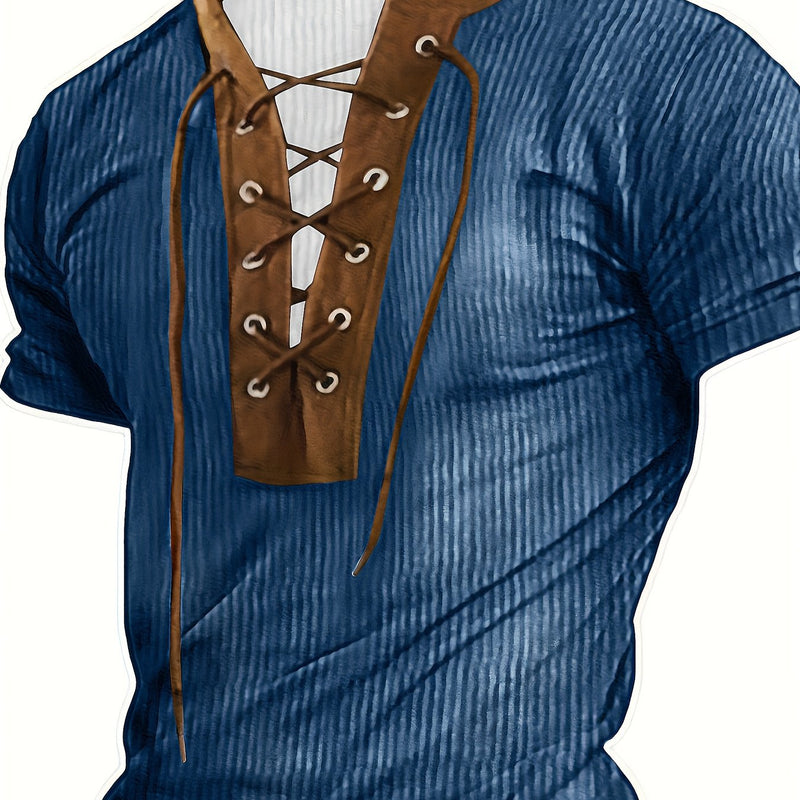 Men's Henry Shirt T-shirt Top Regular V-neck Street Vacation Short Sleeve.
