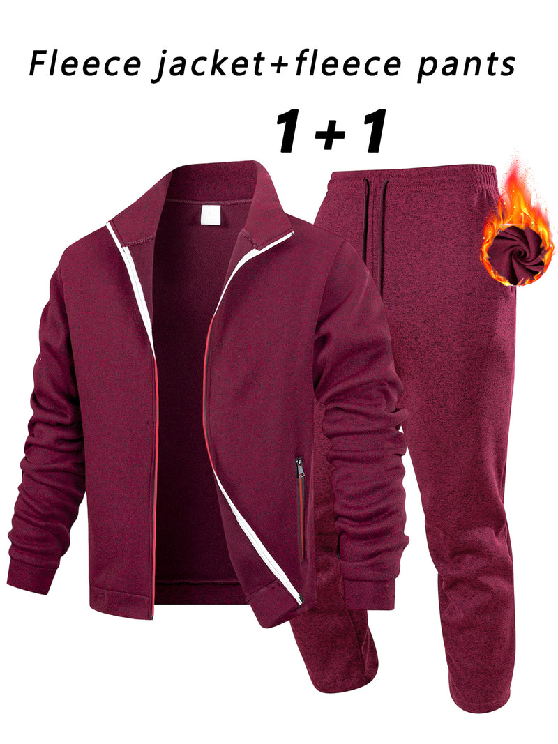 2pcs Set - Men'S Casual Stand-Collar Jacket And Sports Pants Outfit.