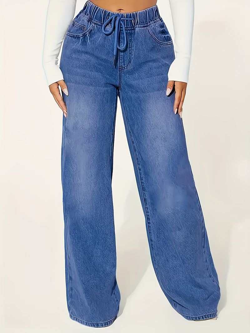 A Pair of Women's Stylish Loose-Fit Straight-Leg Jeans.