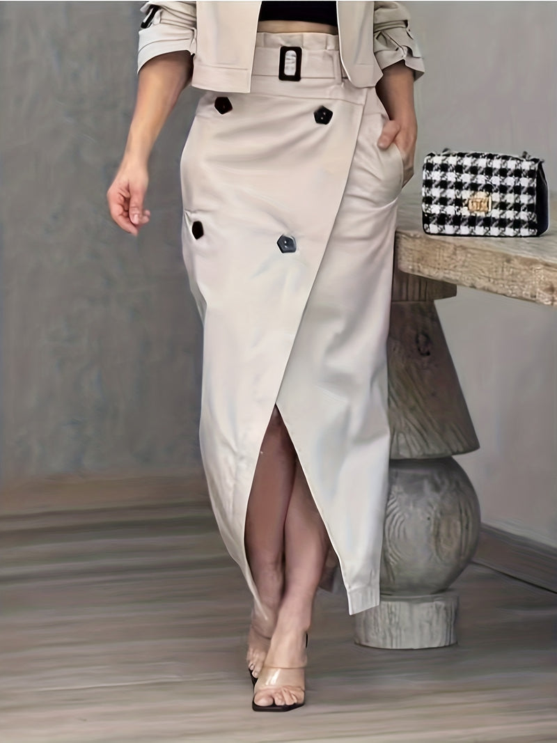 2pcs Women's Elegant V-Neck Blouse & Skirt Set.