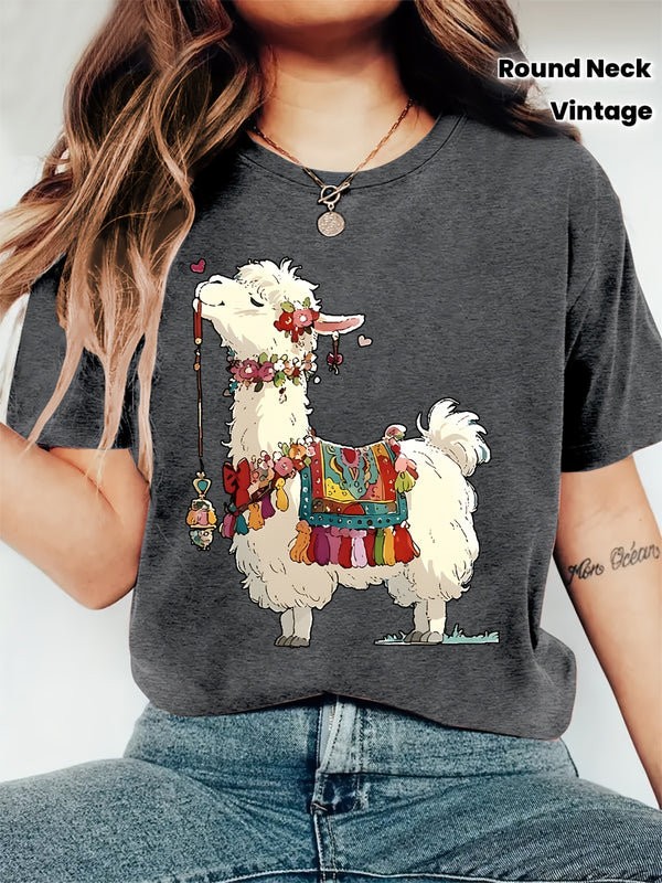 Women's Summer Clothing, Animal Cartoon Print Round Neck.
