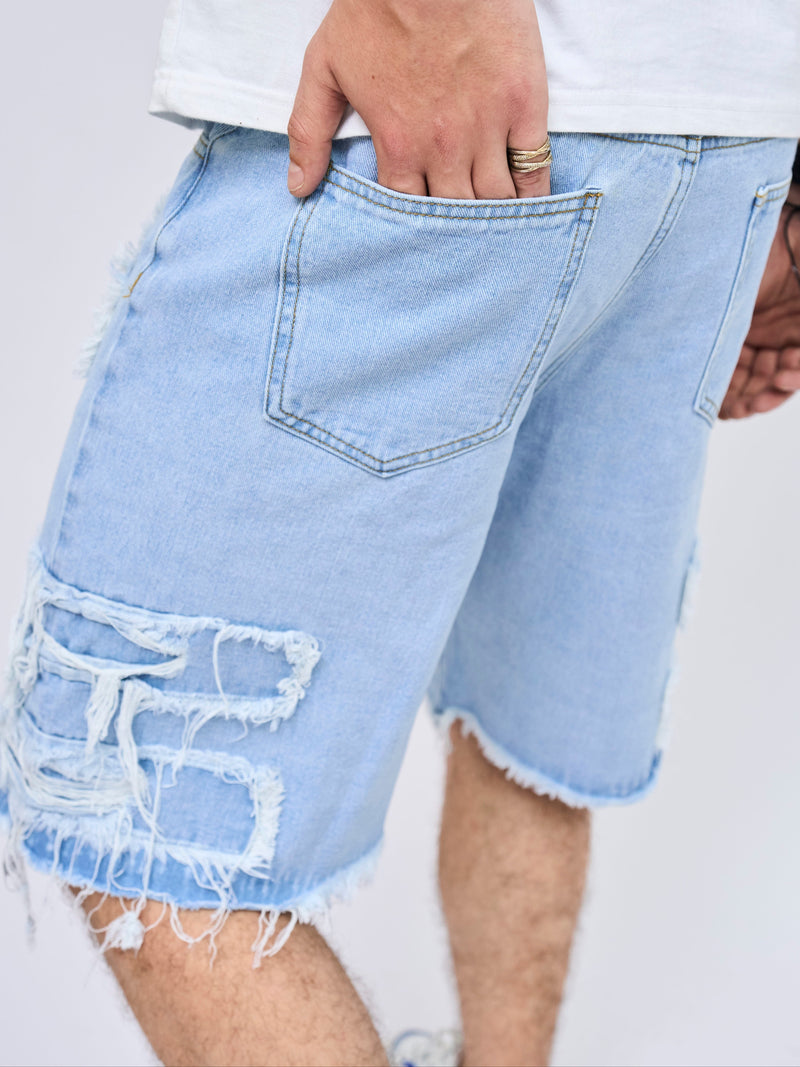 European and American New Trend Men's Five-Panel Shorts Jeans Solid Color.