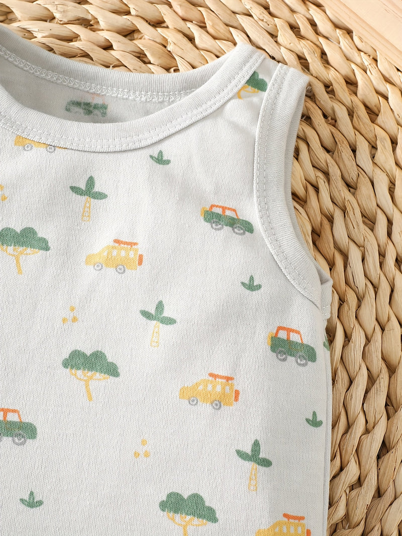3pcs Spring/summer Newborn Baby Boy Sleeveless T-shirt Set.