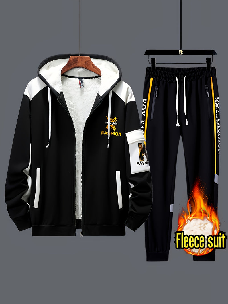 2pcs Men's -Lined Thickened Winter Jacket and Pants Set.