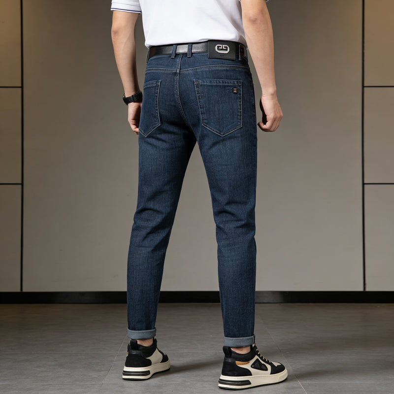 Men's Elastic Straight-Leg Jeans, New Heavy-Duty Denim Fabric.