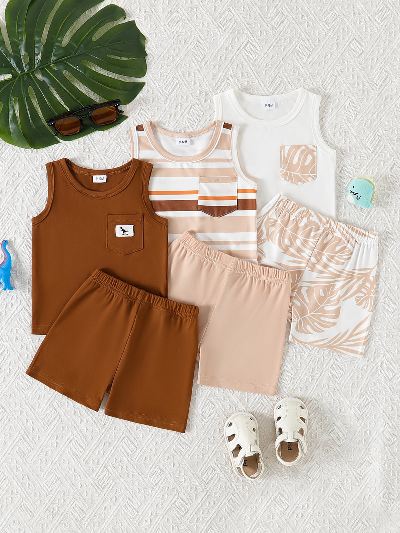 6pcs baby boy summer casual simple handsome vest shorts multi-piece set.