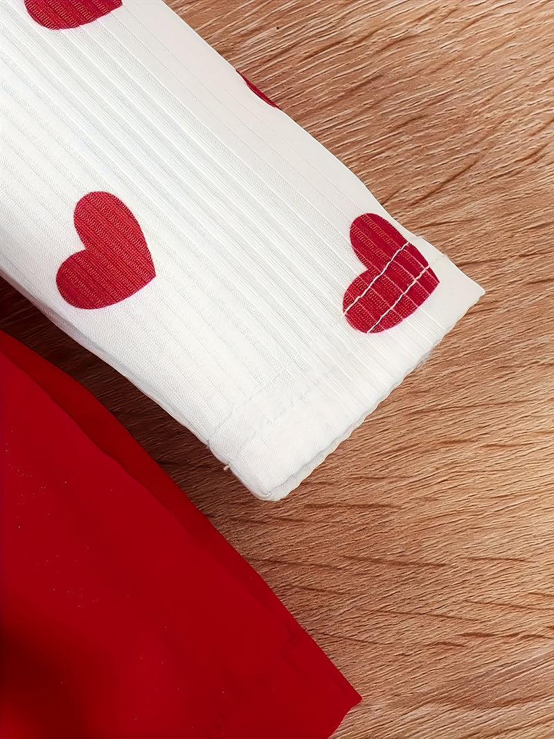 Girls' Valentine's Day Sweet Romantic Lace Bow Decorated Heart Print.