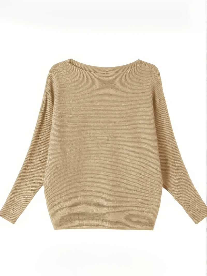 Women's Loose Batwing Sleeve Sweater, Casual Elegant Long Sleeve Top.