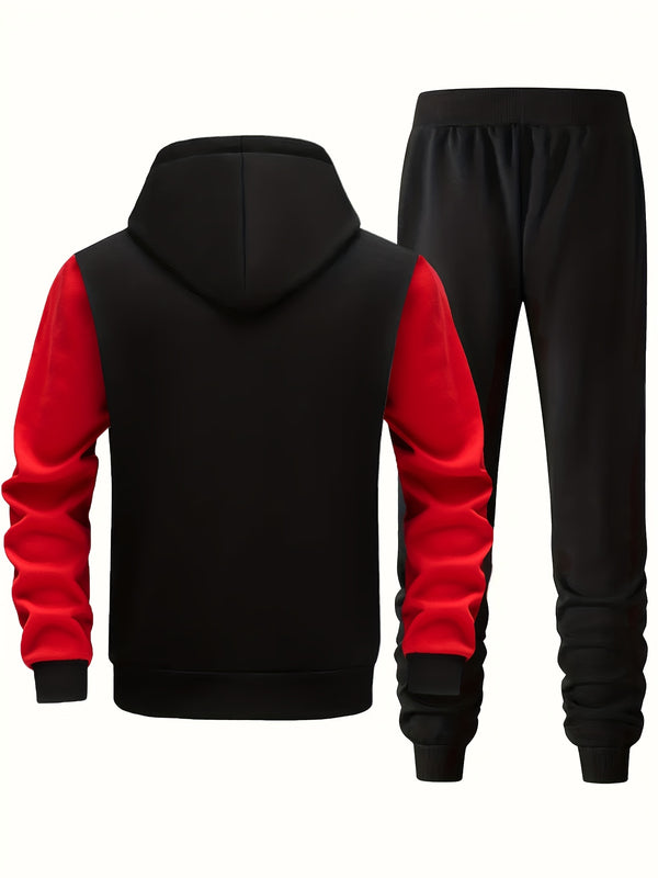 Men's Bold Print Urban Streetwear Pullover Hoodie & Pants Set.