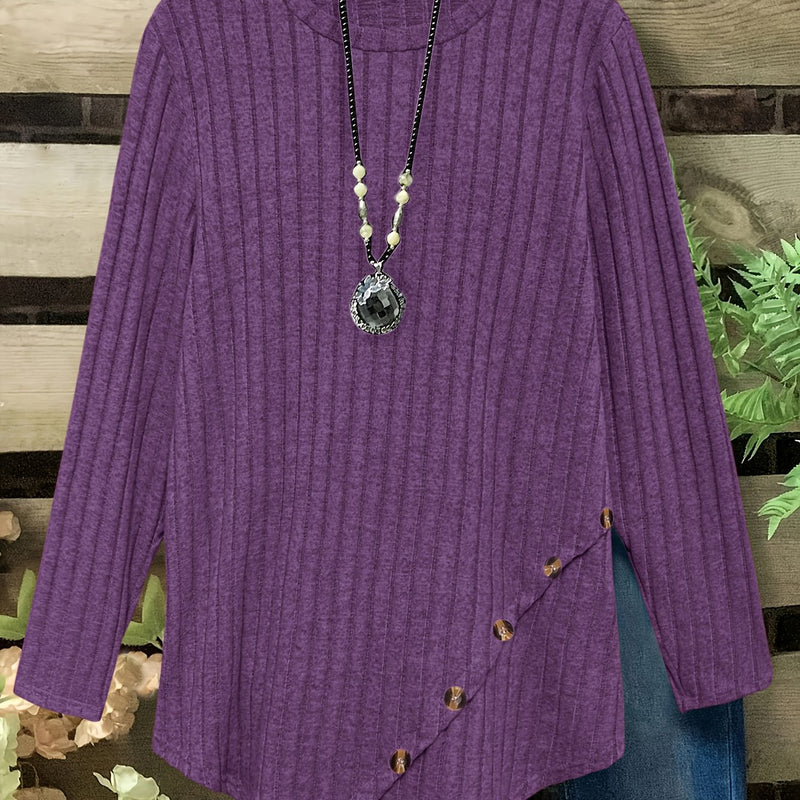 Women's Plus Size Lightweight Ribbed Long Sleeve T-Shirt.