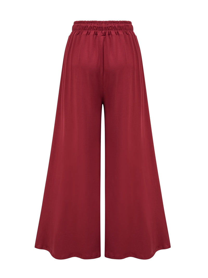 Women’s Plus Size Solid Drawstring Wide Leg Pants.