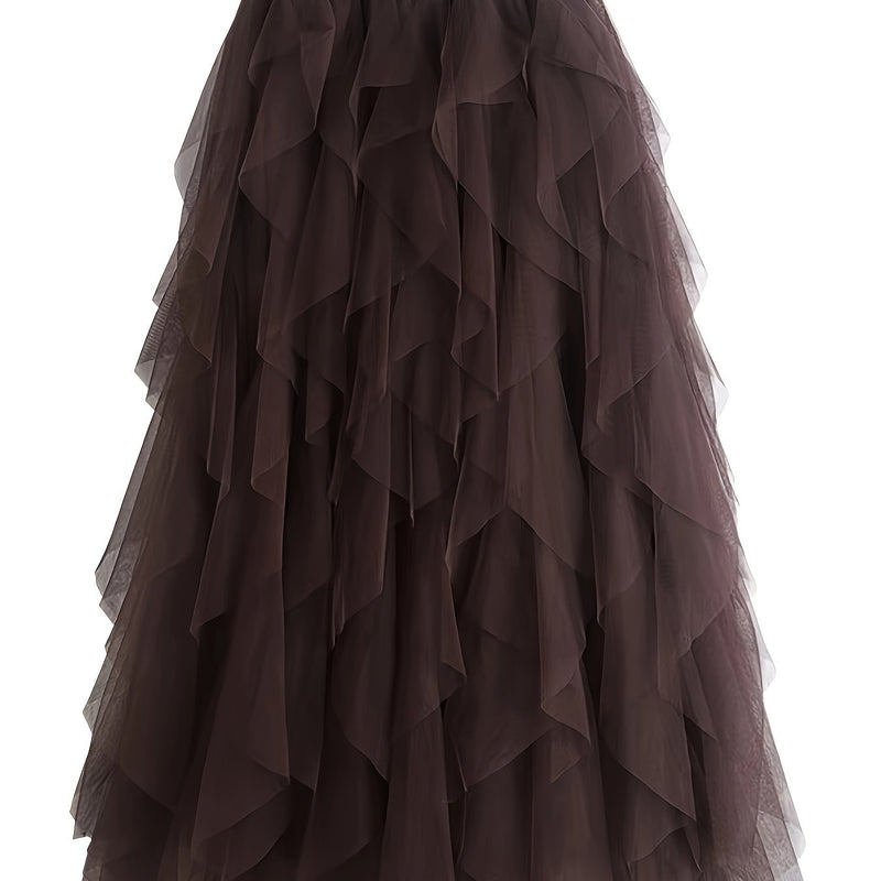 Chic Elegance, Elegant High-Waist A-Line Tulle Skirt for Women.