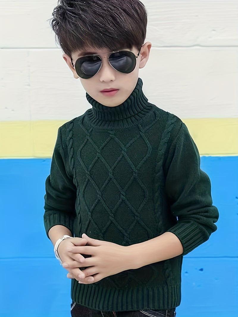 Kids High Neck Sweater for Boys and Girls, Solid Color Knitwear.