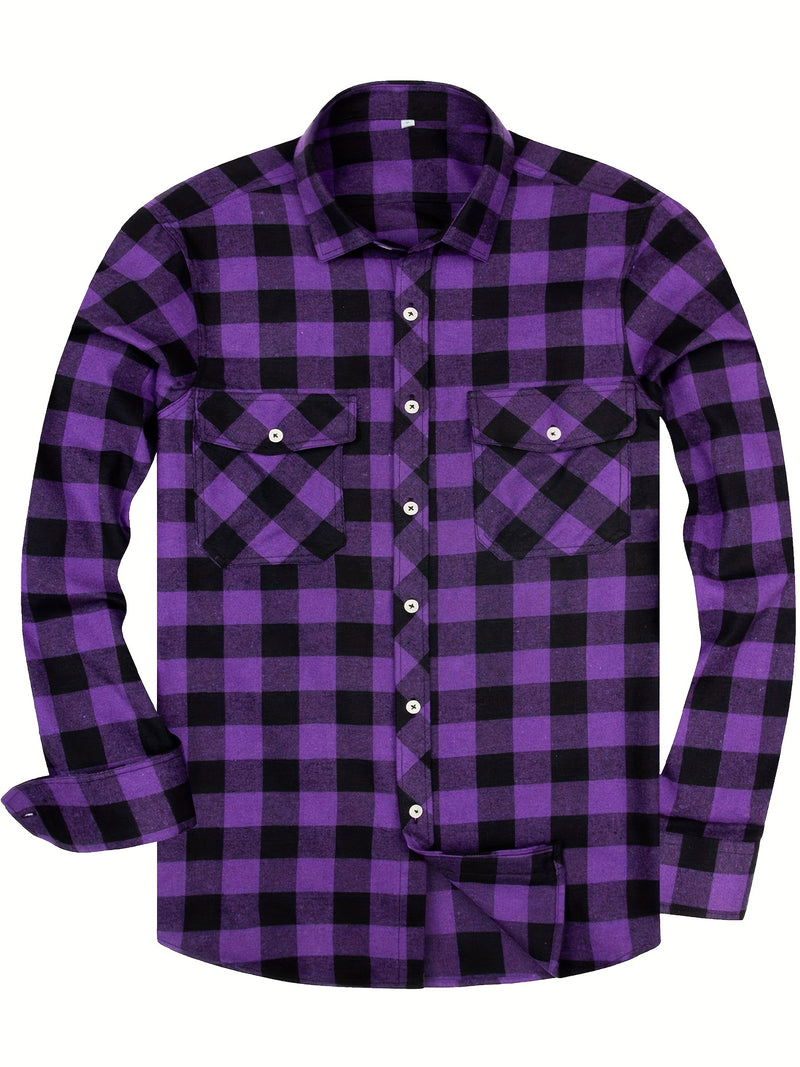 3pcs Men's Plaid Shirts with Top Lapel Long Sleeve.