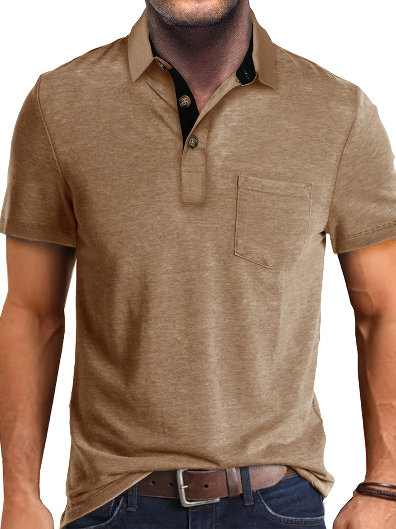 Men's Plaid Collar Pocket T-shirt.