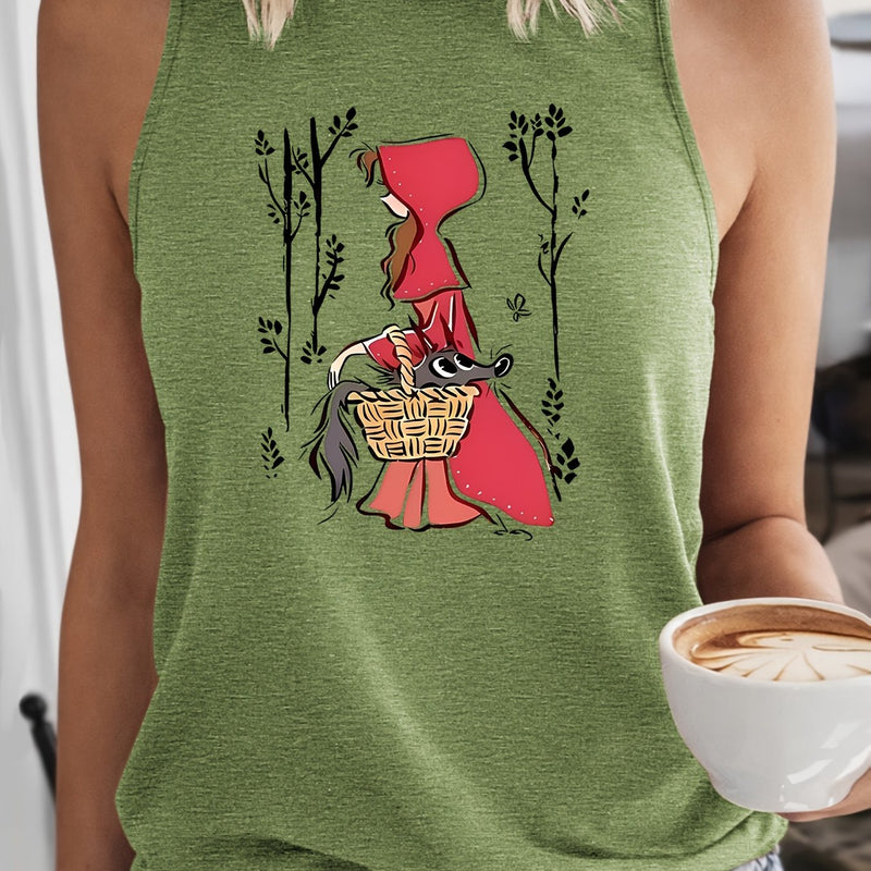Women's Vintage Little Red Riding Hood & Wolf Print Tank Top.