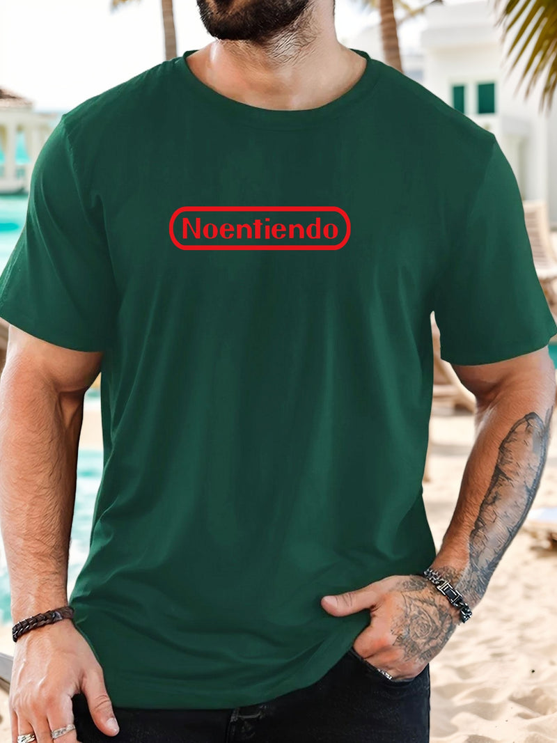 Men's Spanish "No Entiendo" Print Solid Color Casual T-Shirt.
