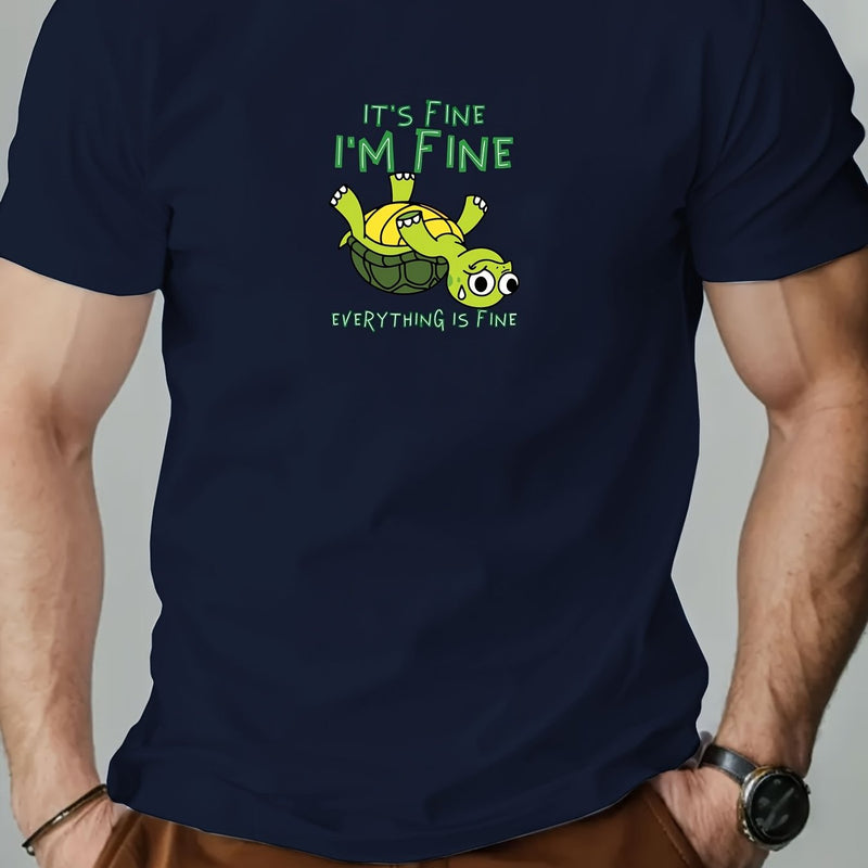 Men's "IT's FINE I'M FINE" Graphic Summer Casual Crew Neck.