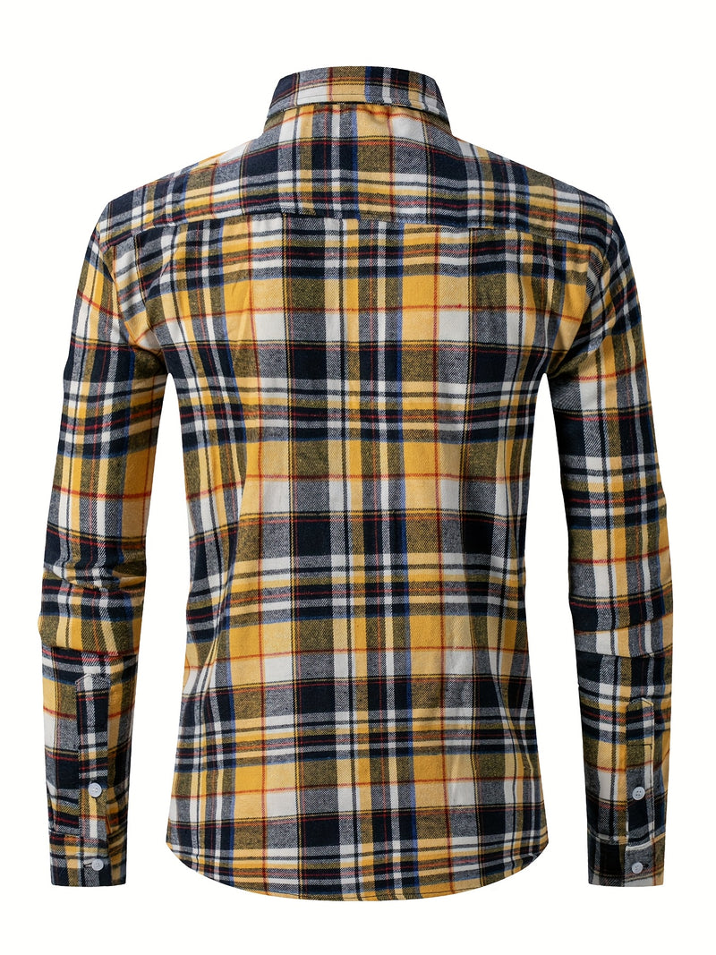 3pcs Men's Plaid Shirts with Top Lapel Long Sleeve.
