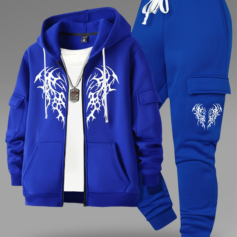 Men’s New Trendy Fashion Zip-Up Hoodie and Loose Cargo Pants.