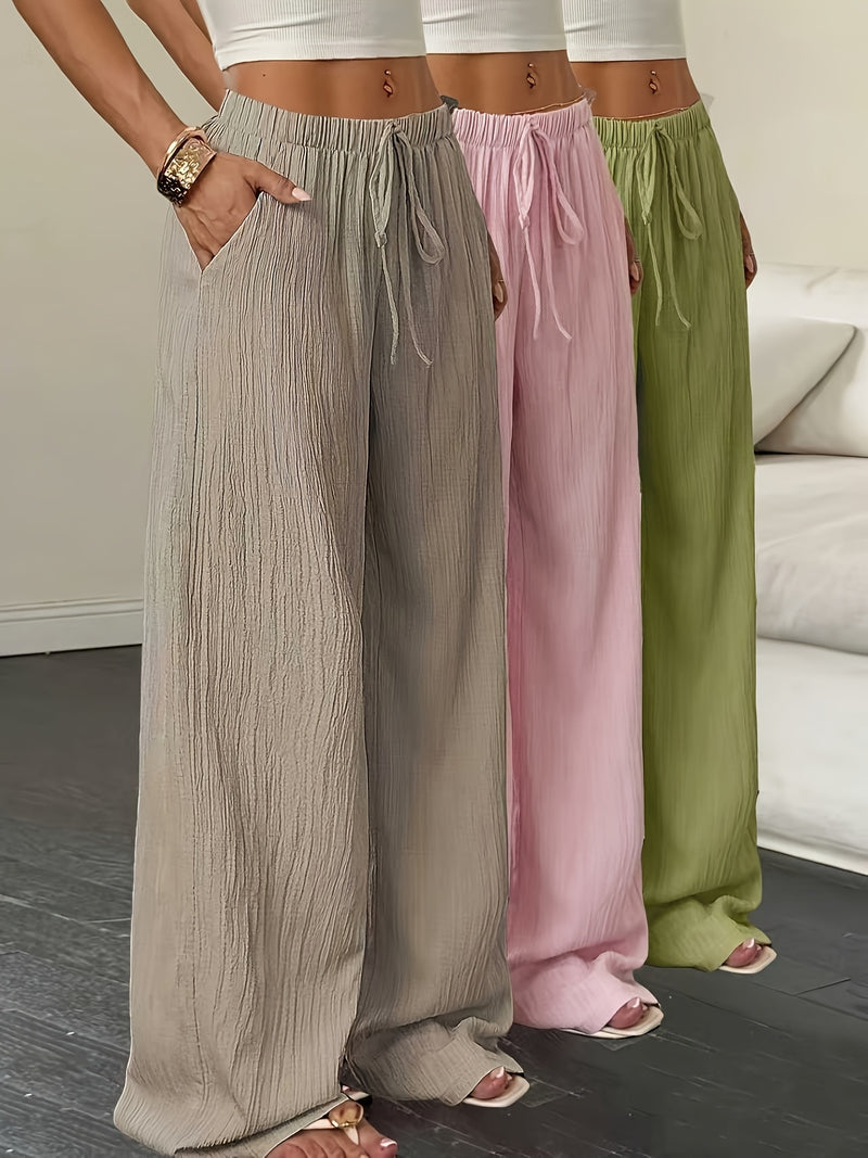 3pcs Elegant Women's Casual Versatile Solid Color Wide-Leg Pants.