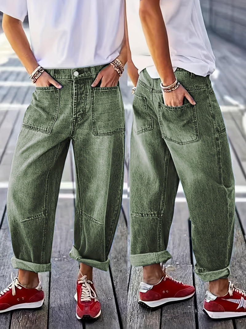 Women's New Elastic Loose Wide-Leg Cropped Jeans.