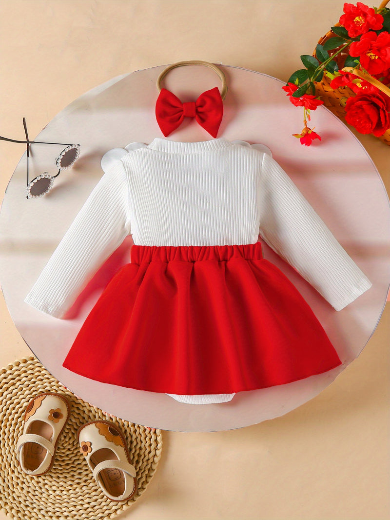 Delivery Bow Hair Tie Girls' Dress Romper Spring/Autumn Style.