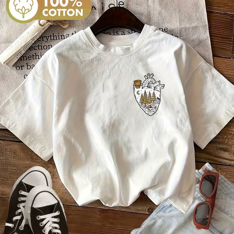Women’s Graphic Print T-shirt, Short Sleeve Crew Neck.