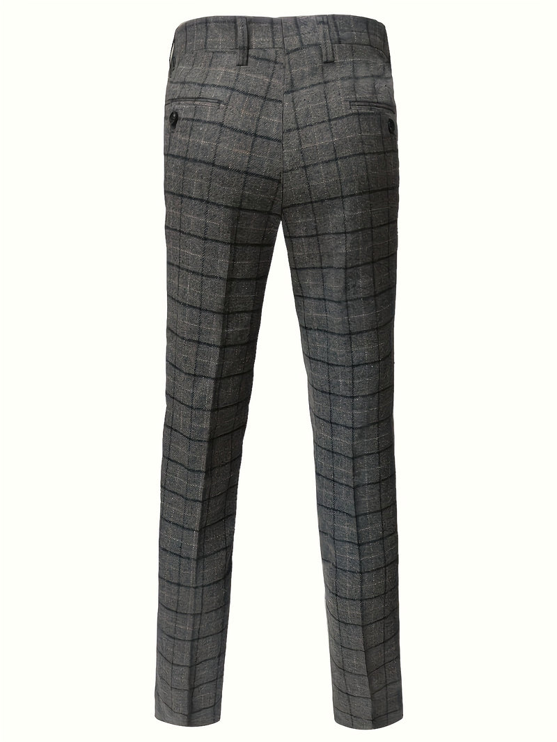 Men's High-Quality Vintage Plaid Three-Piece Suit.
