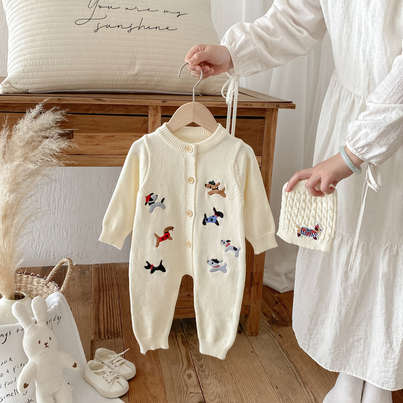 Autumn And Winter Baby Knitted Long-Sleeved Crawling Suit for Boys And Girls.
