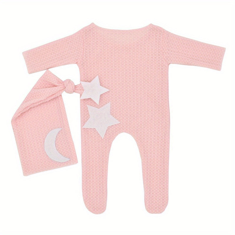 2pcs/Set Newborn Baby Stars and Moon Decoration Knitted Jumpsuit.