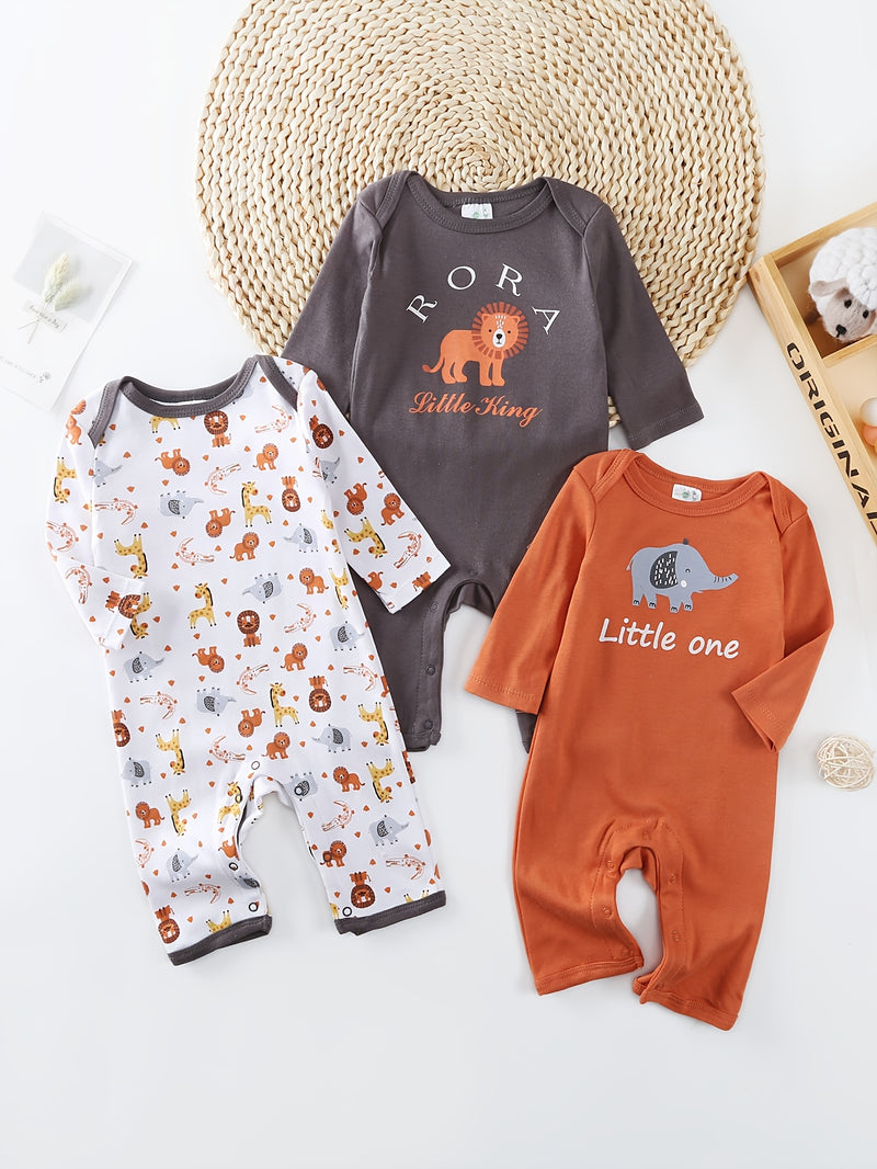 Three-Piece Set New Autumn And Winter Long-Sleeved Lion Elephant Cartoon.