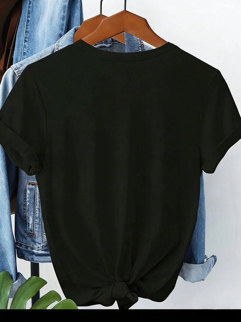 Women's Cat Print Round Neck Short Sleeve T-Shirt.