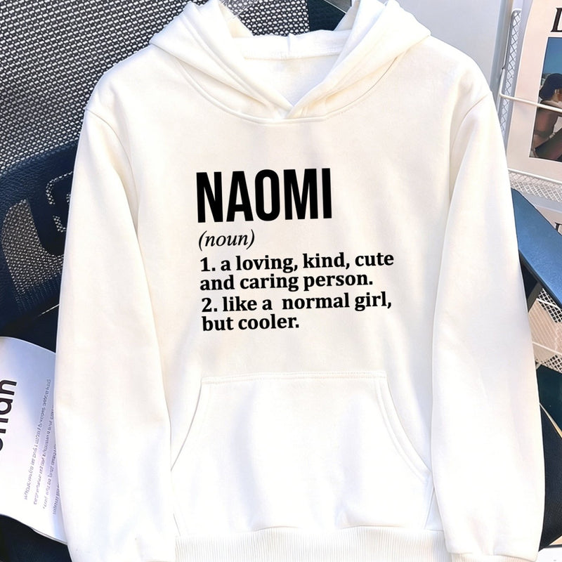 Women's Pocket Hoodie with Printed Lettering and Lining.