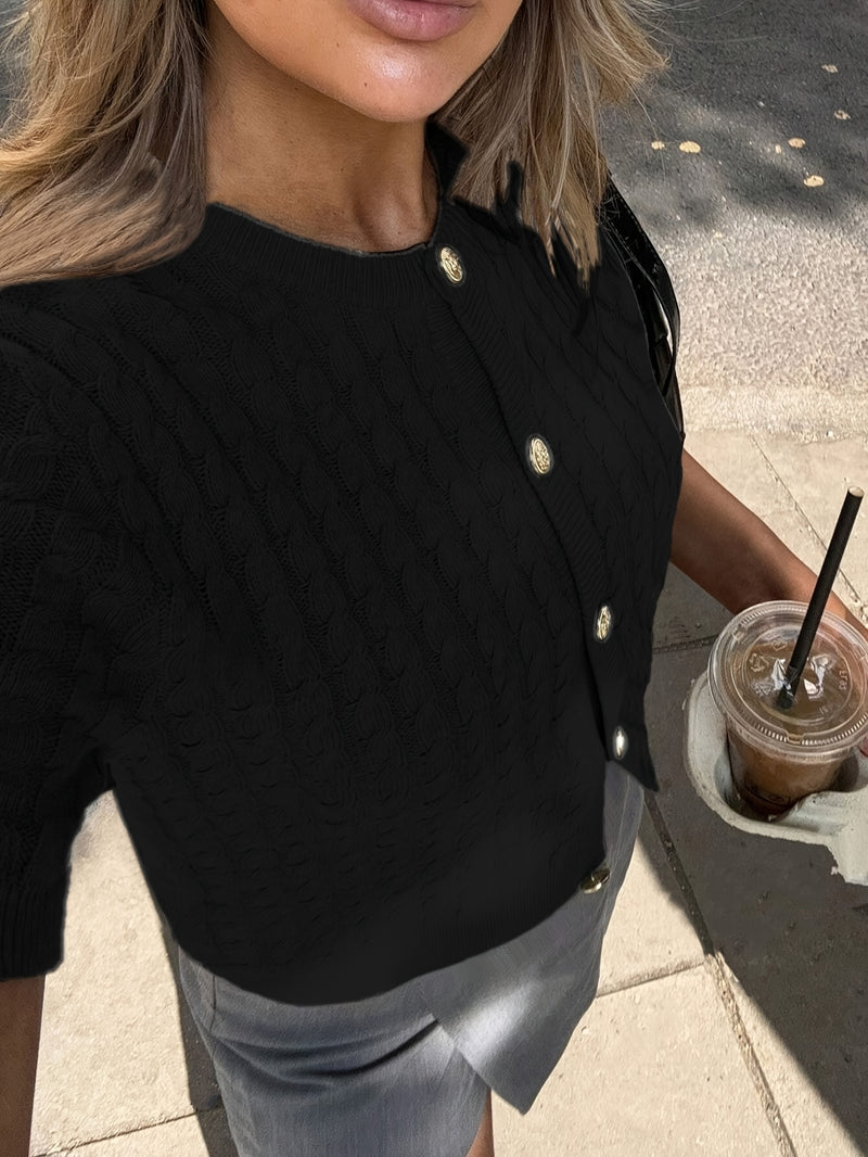 Women's Button-Front Solid Color Cable Blouse.