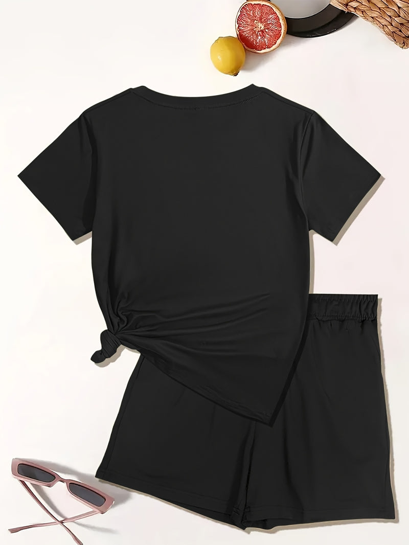 Women's Casual Graphic Print T-Shirt and Shorts.